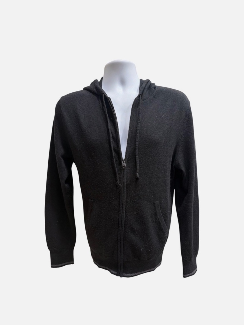 Club Monaco Sweater Mens M Black Full‎ Zip Wool Hoodie Sweatshirt Crest pockets